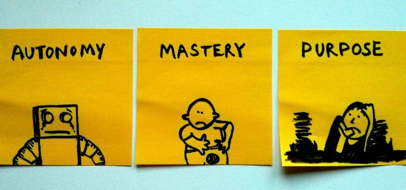 Sticky notes of autonomy mastery and purpose