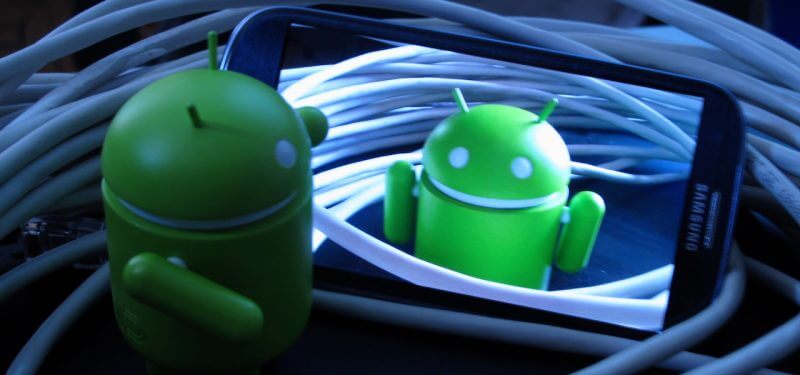 Android mascot on smartphone screen