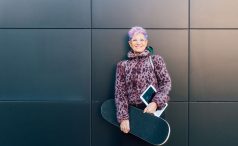 Trendy grandmother with skateboard