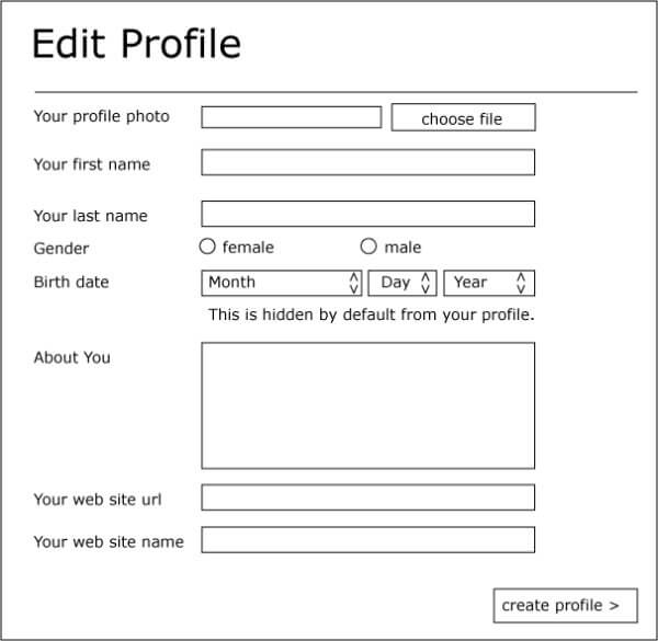typical profile form - in edit mode
