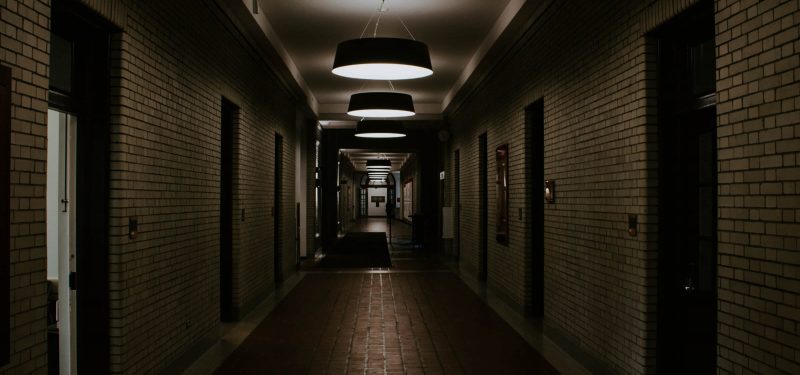 Empty and lighted corridor at Heinz college of information systems and public policy, Pittsburgh, United States
