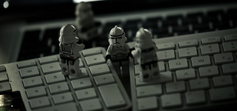 Clone trooper legos frantic on a keyboard