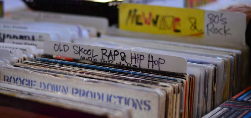 Old skool hip hop and rap, new wave and 80's rock vinyl records 