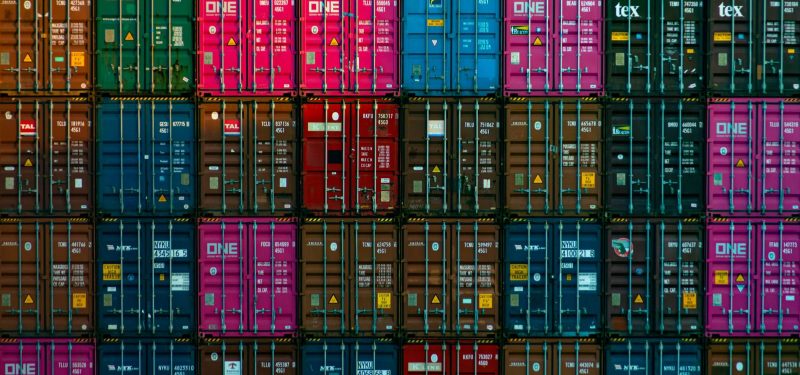 Containers, stacked in a port