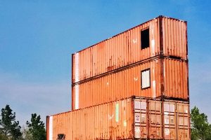 Stacked shipping containers