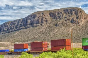 Containers moving through the desert