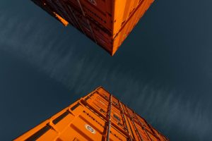 Hapag Lloyd orange shipping containers