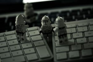 Clone trooper legos frantic on a keyboard