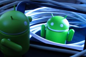 Android mascot on smartphone screen