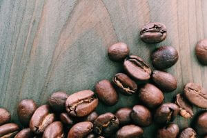 Coffee beans on wood