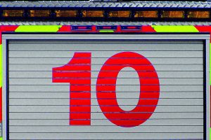 The number 10 on the back of a firetruck