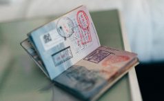 Entry, exit and visa stamps in passport